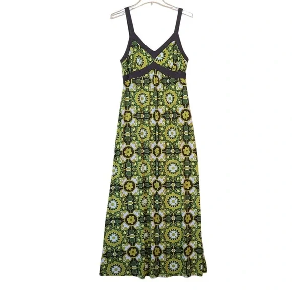 Apt 9 Maxi Dress Women's Medium Green Floral Boho Vtg Retro 70s Bright Empire - Picture 1 of 6